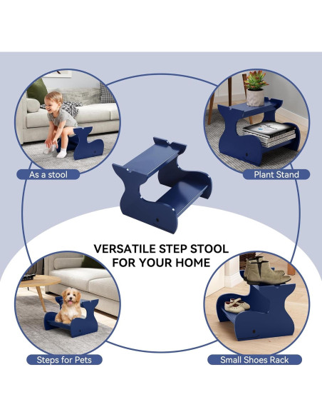 Escalera de Madera Azul para Niños AZODY 2 Pasos Ballena