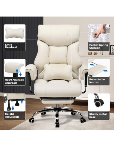 Silla de Juego GTRACING L-CH510 Grande 400LBS Beige Ergonómica