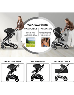 Cochecito Modular Kinder King 2 en 1 Negro Plegable Reversible 2