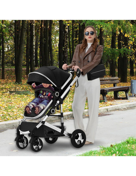 Cochecito Modular Kinder King 2 en 1 Negro Plegable Reversible