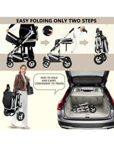 Cochecito Modular Kinder King 2 en 1 Negro Plegable Reversible