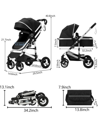 Cochecito Modular Kinder King 2 en 1 Negro Plegable Reversible