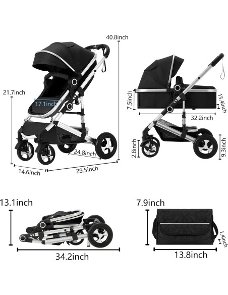 Cochecito Modular Kinder King 2 en 1 Negro Plegable Reversible