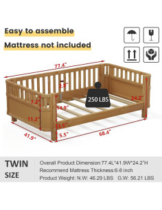 Cama Twin Montessori Luckiofvonne con Barandillas Desmontables 2