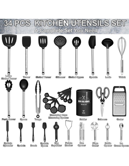 Juego de Utensilios de Cocina Umite Chef 34 Pcs Silicona y Acero