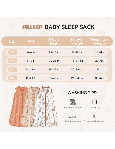 Saco de Sueño para Bebés 6-12 Meses FILLEEP 100% Algodón