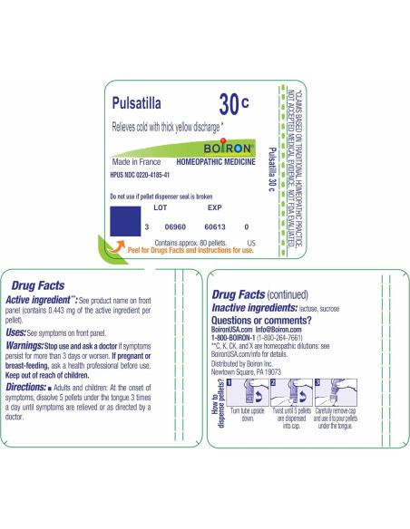 Boiron Pulsatilla 30C Homeopatía para Resfriados - 80 Gránulos