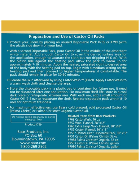 Paquete Desechable de Aceite de Ricino Baar Pequeño 43x61cm