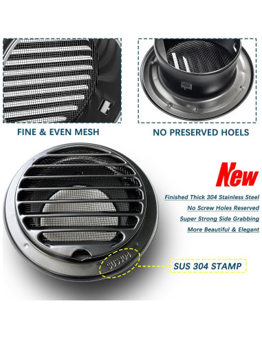 Rejilla de Aire Plana 10 cm ZingZing Acero Inoxidable 304