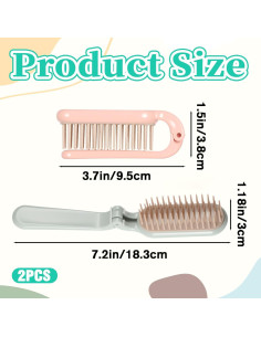 Cepillo de Cabello Plegable SynHHergyx 2 Pcs Compacto Verde Rosa 2