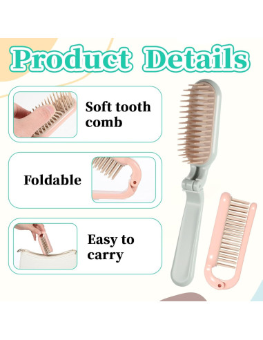 Cepillo de Cabello Plegable SynHHergyx 2 Pcs Compacto Verde Rosa