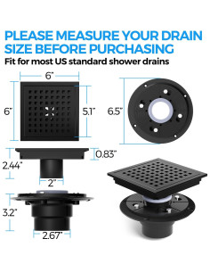 Desagüe de Ducha Cuadrado ZAA 5.08 cm Acero Inoxidable Negro 2