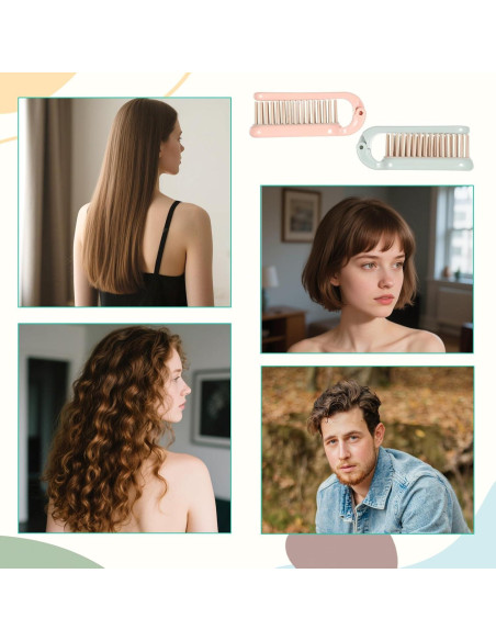 Cepillo de Cabello Plegable SynHHergyx 2 Pcs Compacto Verde Rosa