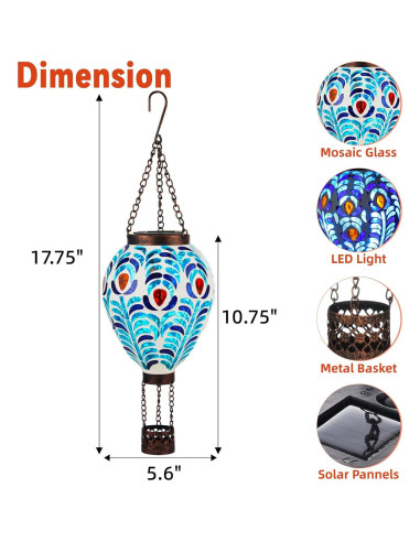 Linterna Solar de Globo Aerostático VOREEN con Diseño de Pavo Real
