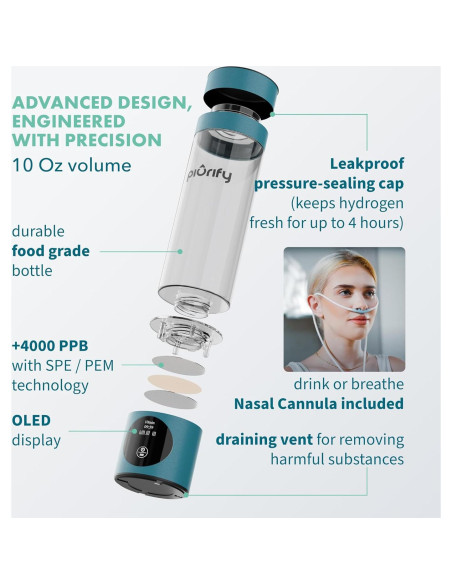 Generador de Agua de Hidrógeno Piurify - 4100+ PPB - Portátil