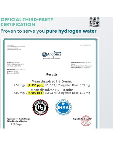 Generador de Agua de Hidrógeno Piurify - 4100+ PPB - Portátil
