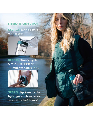 Generador de Agua de Hidrógeno Piurify - 4100+ PPB - Portátil