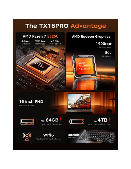 Laptop KAIGERR TX16PRO 16" AMD Ryzen 7 16GB RAM 512GB SSD