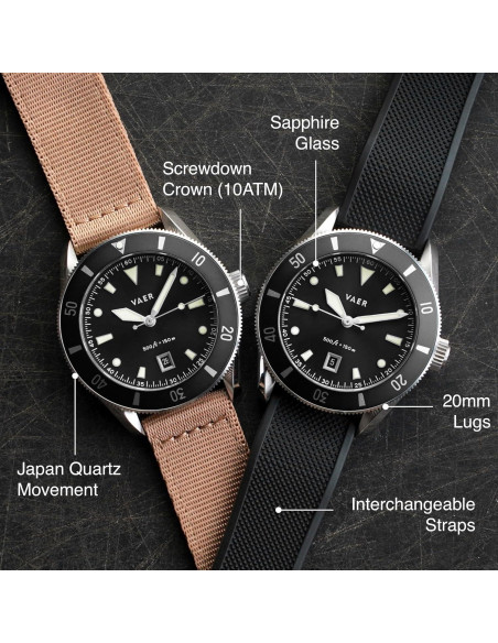 Reloj de buceo Vaer DS2 Quartz 39mm 15ATM con correas