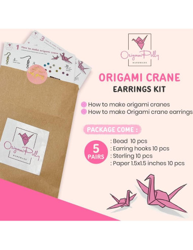 Kit de Pendientes de Origami Origamipolly - 10 Piezas de Papel Washi