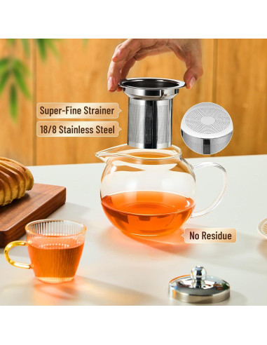 Tetera de vidrio Baalaka 650ml con infusor de acero inoxidable