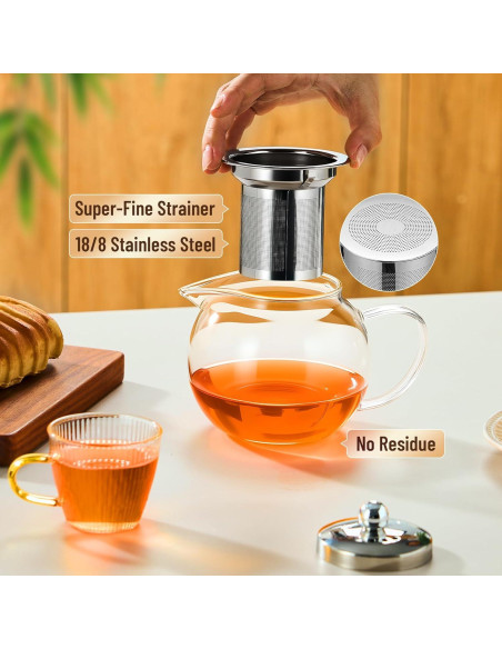 Tetera de vidrio Baalaka 650ml con infusor de acero inoxidable