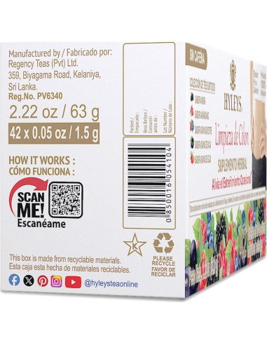 Té Herbal de Limpieza de Colon Hyleys - 42 Bolsitas Sin Cafeína