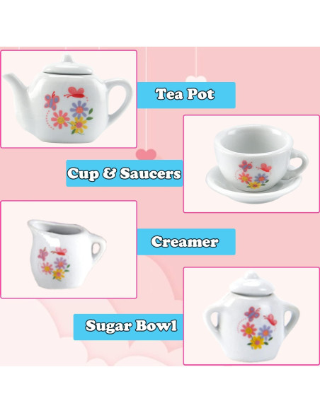 Juego de té miniatura Liberty Imports 16 piezas cerámica