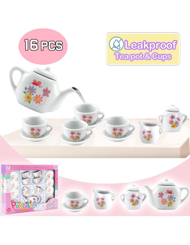 Juego de té miniatura Liberty Imports 16 piezas cerámica