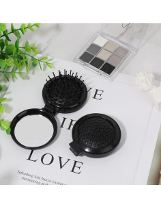 Cepillo de Pelo Plegable con Espejo MOZEAT LENS - 2 Piezas Negro 2