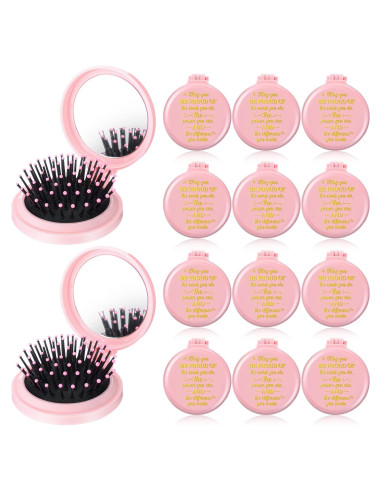 Set de 12 Cepillos de Pelo Plegables Leinuosen con Espejo Rosa