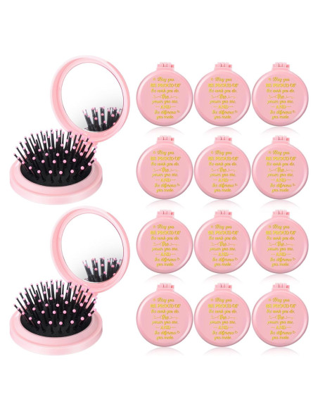 Set de 12 Cepillos de Pelo Plegables Leinuosen con Espejo Rosa