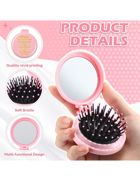 Set de 12 Cepillos de Pelo Plegables Leinuosen con Espejo Rosa