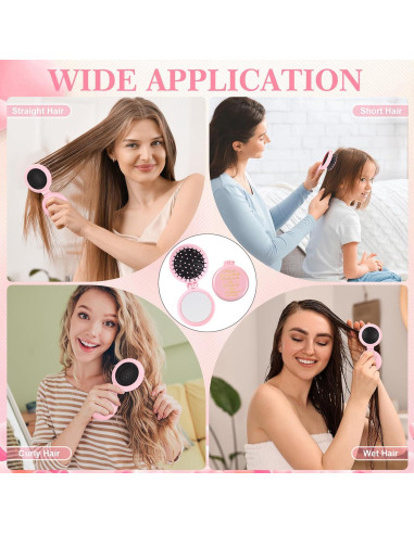 Set de 12 Cepillos de Pelo Plegables Leinuosen con Espejo Rosa