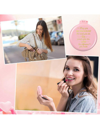 Set de 12 Cepillos de Pelo Plegables Leinuosen con Espejo Rosa