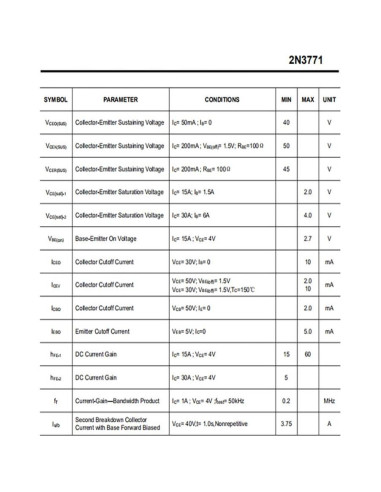 Transistor de Potencia YEGAFE 2N3771 30A 40V TO-3