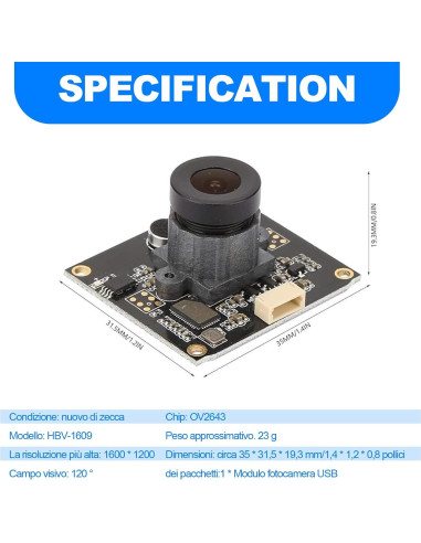 Módulo de Cámara USB Keenso 2MP Gran Angular 120
