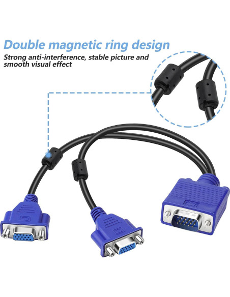 Cable Divisor VGA 1 Macho a 2 Hembras 33cm Duplicador de Pantalla