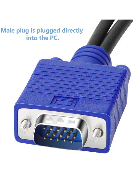 Cable Divisor VGA 1 Macho a 2 Hembras 33cm Duplicador de Pantalla