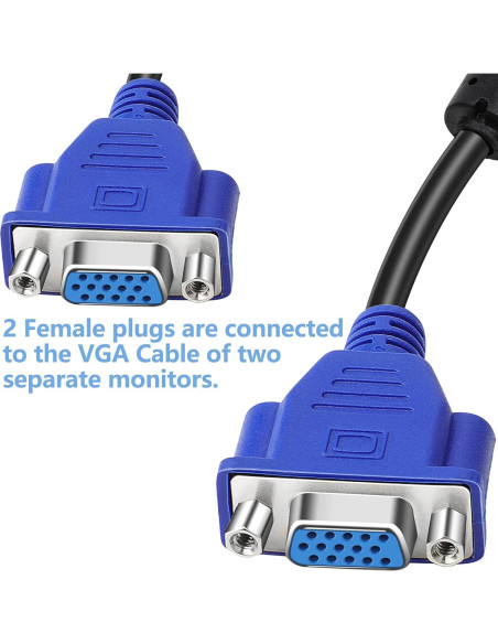 Cable Divisor VGA 1 Macho a 2 Hembras 33cm Duplicador de Pantalla