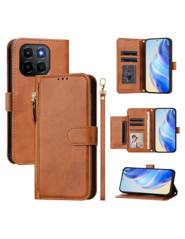 Funda de billetera PU Kukoufey para Honor X6C - Marrón
