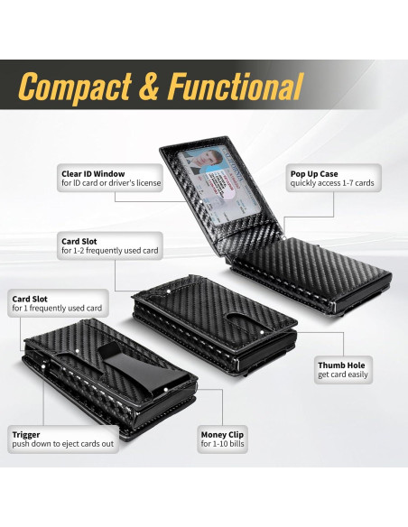 Billetera minimalista BLACKYEW con bloqueo RFID, fibra de carbono