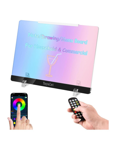 Tablero LED Acrílico YayaCat 30.48x21.59 cm Control Remoto
