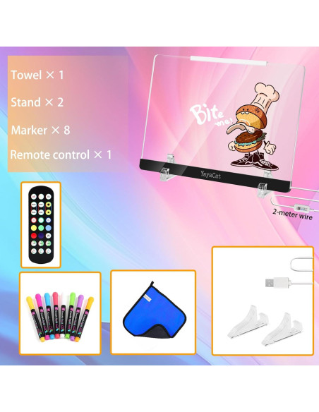 Tablero LED Acrílico YayaCat 30.48x21.59 cm Control Remoto