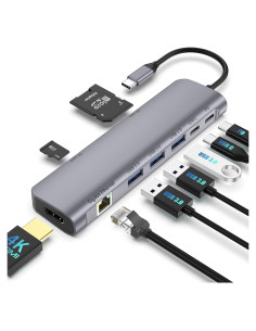 Adaptador USB C Hub 9 en 1 WWLSV con HDMI 4K, Ethernet y 3 USB 3.0
