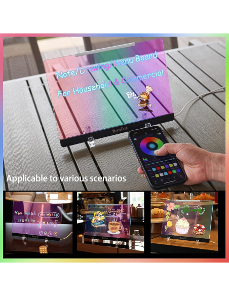 Tablero LED Acrílico YayaCat 30.48x21.59 cm Control Remoto