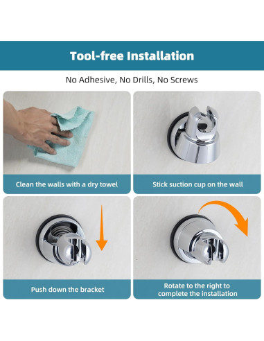 Soporte de Ducha con Ventosa iFealClear, Cromo, Ajustable