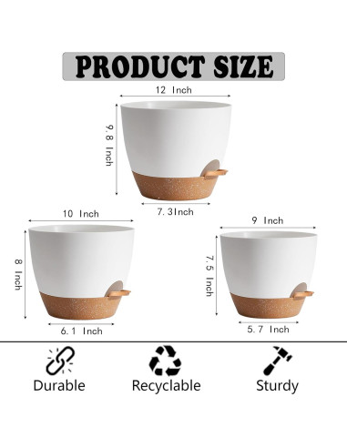 Macetas Autorriego SUN-E 3 Piezas 30-25-23 cm Blancas