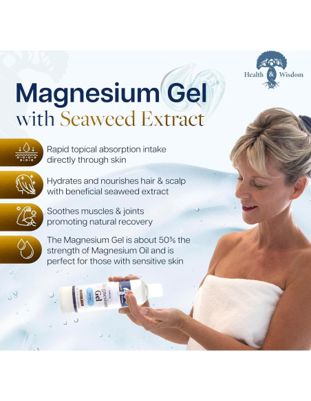 Gel de Magnesio Puro Health and Wisdom 340g - Alivio Muscular