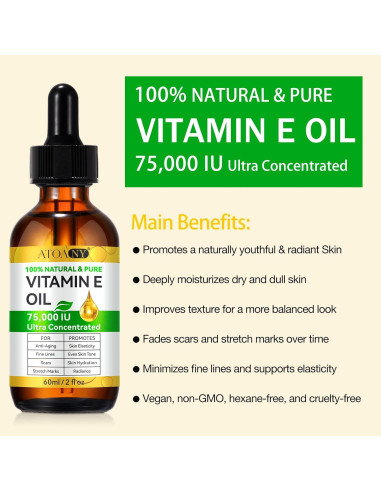 Aceite de Vitamina E Puro 75,000 UI NenMaoKeNu 60 ml Hidratante